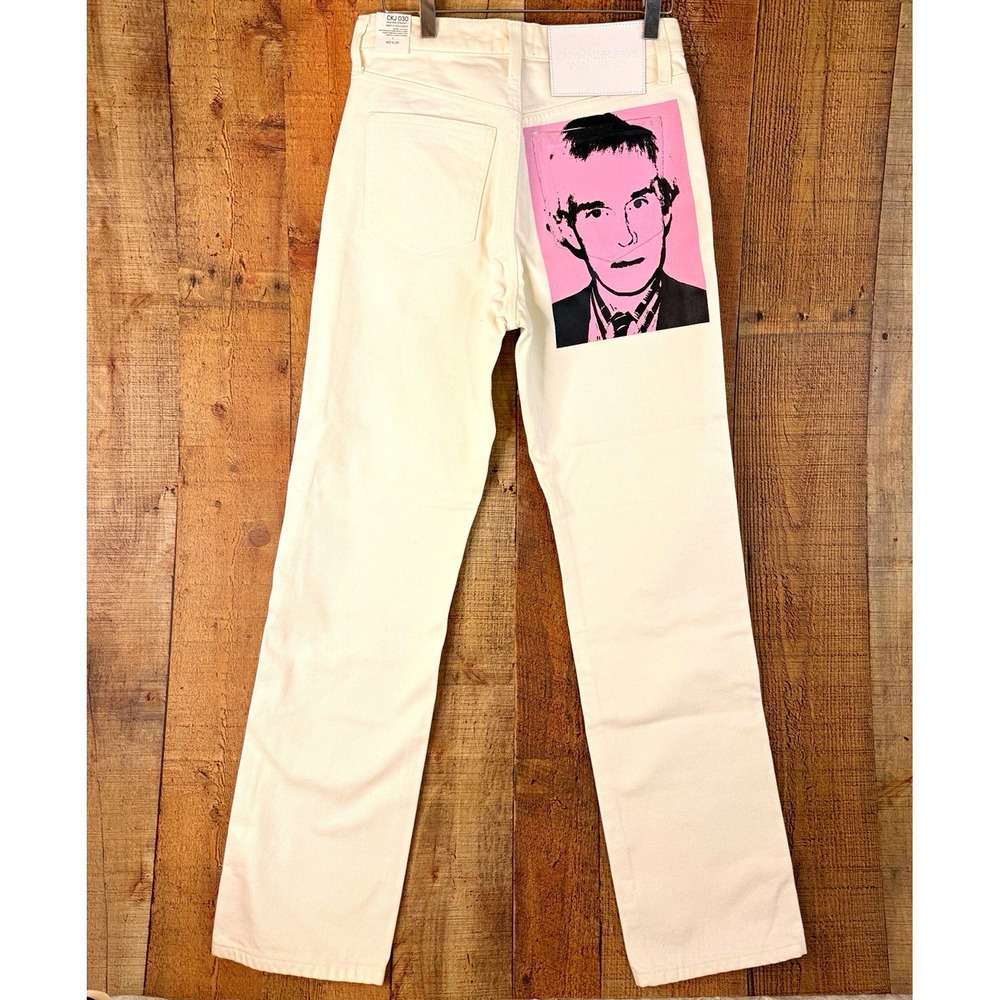 Calvin Klein Andy Warhol Jeans Womens 27x30 White HighRise Straight Pink Art NWT